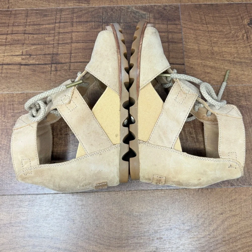 SOREL Joanie Lace Sandal Tan Suede Wedge Heel Open Toe 6